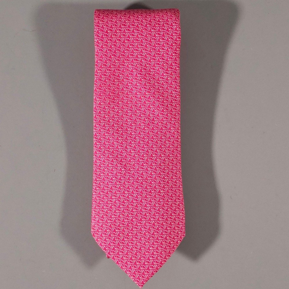 Vineyard Vines Necktie Mens OS Pink Whale Logo Silk Preppy Made in USA